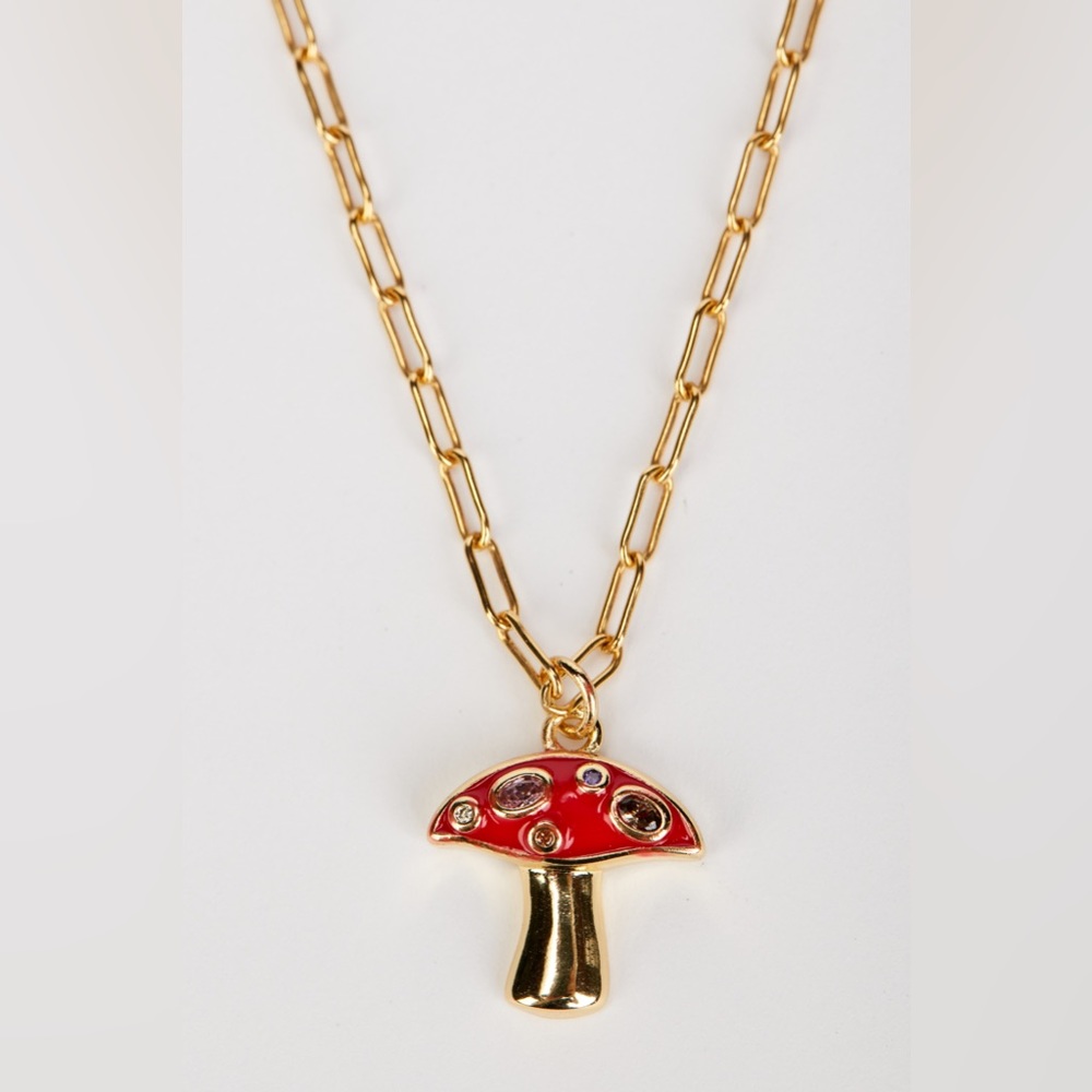 Red mushroom necklace on 18k gold filled chain
